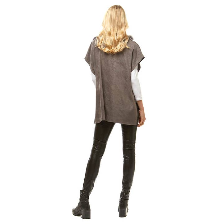 Sensibling Corp. - Wholesale Poncho - Women's - Suede Feel Turtle Neck Faux Fur Poncho1