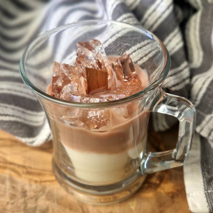 Iced latte coffee scented candle with flatpack box for wholesale by Afewhometruths