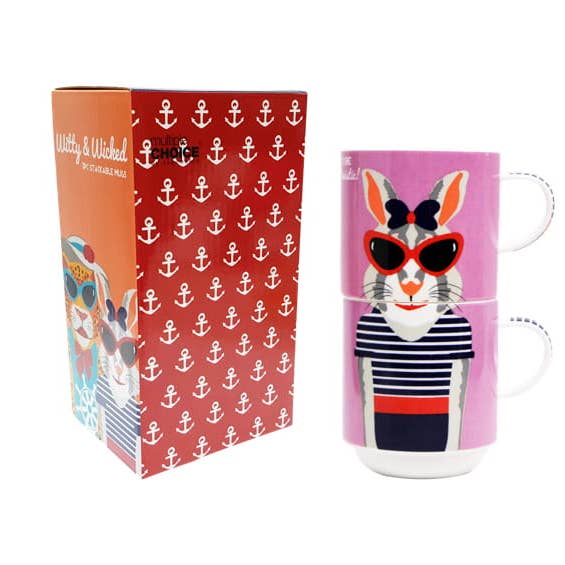 Silly Design – Großhandel Kaffeebecher – Rabbit Hipster, 2 stapelbare Becher, New Bone China 310 ml1
