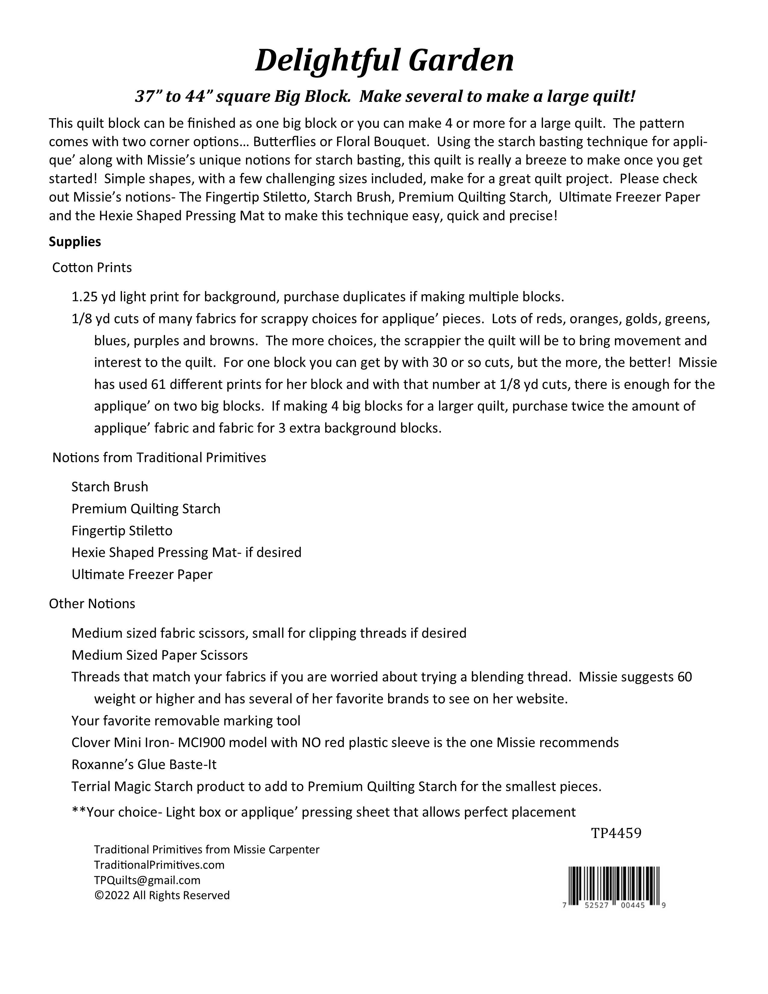 Traditional Primitives - Wholesale Craft Sewing Kit - Delightful Garden Applique Pattern1