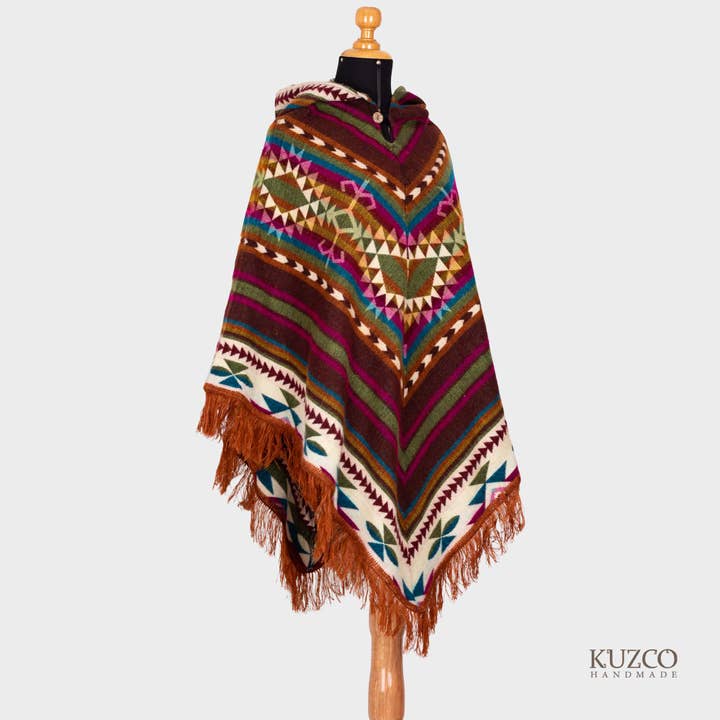 KuzcoHandmade - Wholesale Poncho - Unisex - Native Alpaca Poncho – Triangular Andean Pattern Design13
