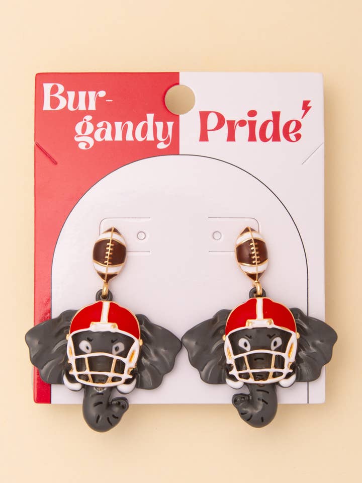 Game Day Elephant Footballer Dangle Earrings for wholesale by SP Sophia Collection