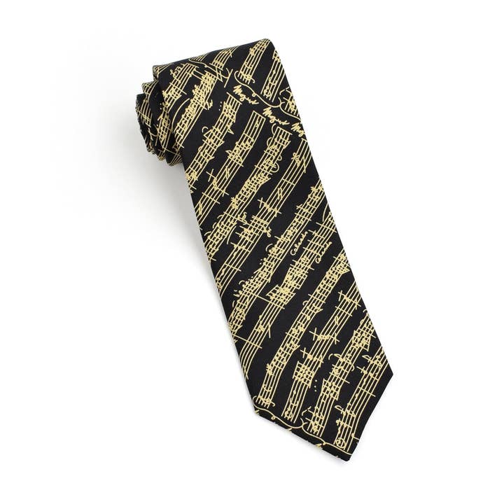 Mozart Black & Cream Silk Neck Tie for wholesale by The Music Gifts Company