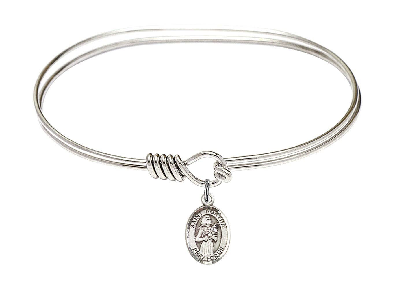 NYMAN JEWELERS - Wholesale Charm/Dangle Bracelet - Saint Agatha Sterling Silver Charm on a 7 inch Oval Eye Hook Rhodium Bangle Bracelet