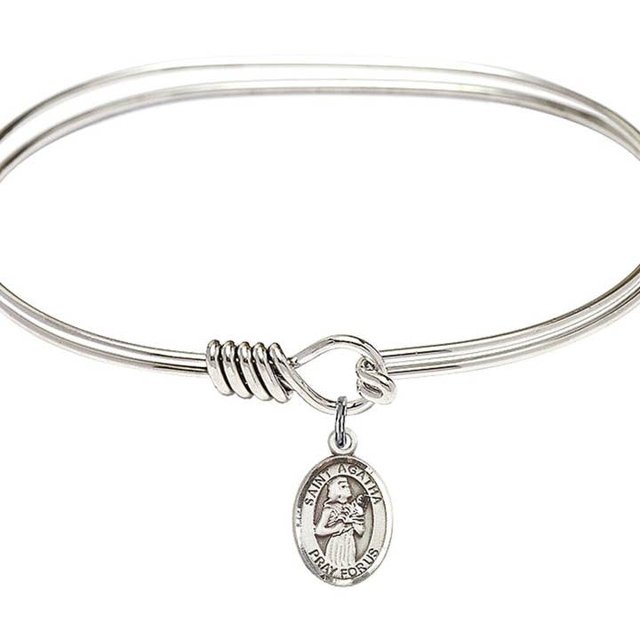 NYMAN JEWELERS - Wholesale Charm/Dangle Bracelet - Saint Agatha Sterling Silver Charm on a 7 inch Oval Eye Hook Rhodium Bangle Bracelet0