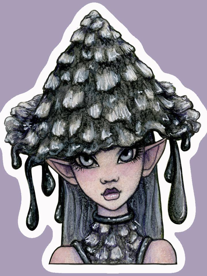 Funguary's Magpie Inkcap Mushroom Faerie Fairy Sticker for wholesale by Faeries of Glittering Glen