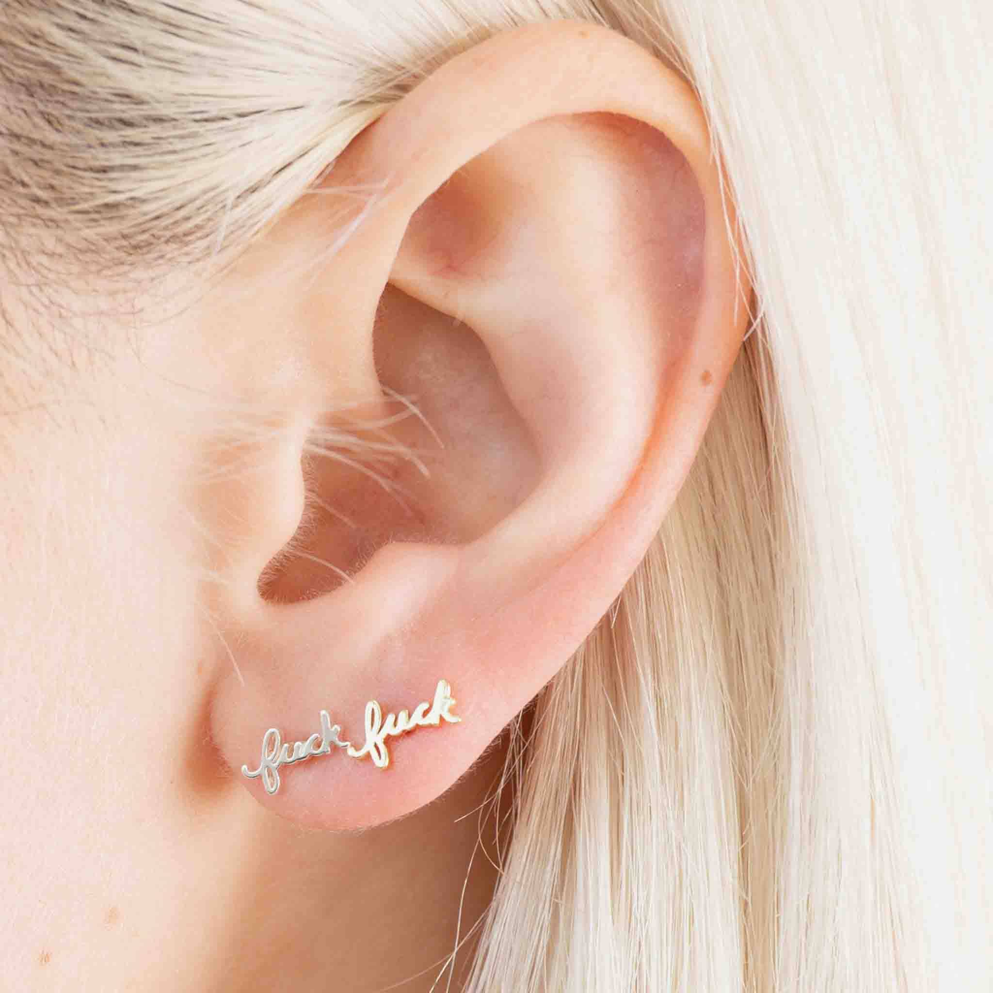 Larissa Loden - Vente Clous d'oreille - Boucle d'oreille Fuck Script Stud - Plaqué argent ou or, Simple/Paire8