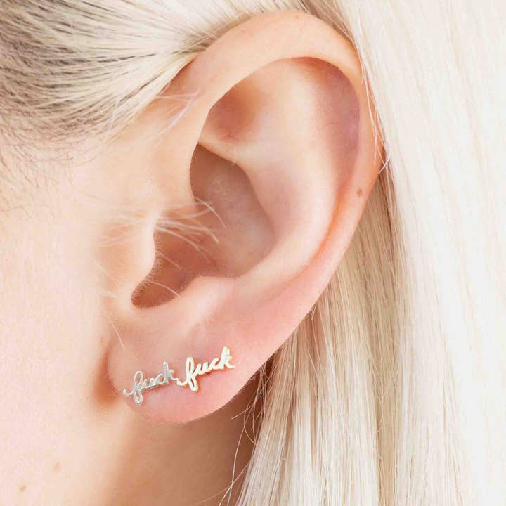 Larissa Loden - Wholesale Stud/post earrings - Fuck Script Stud Earring - Silver or Gold Plate, Single/Pair8