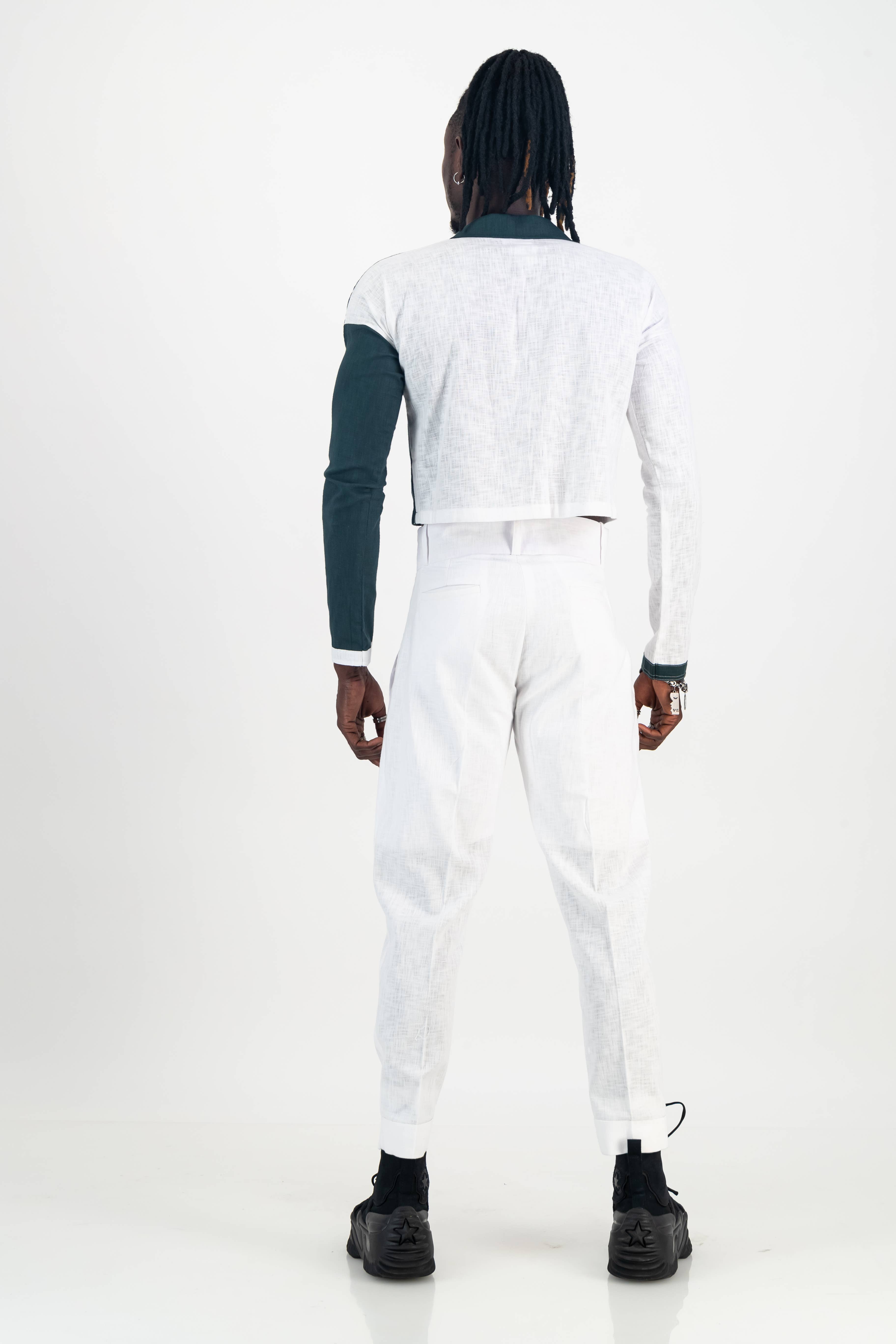 White and Green Unisex Linen Crop Top for wholesale on Faire5