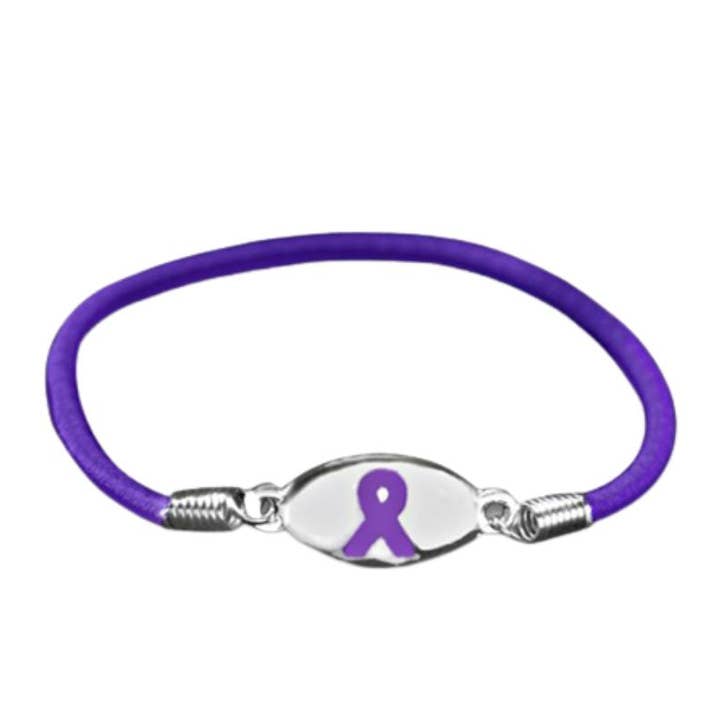 Purple Ribbon Awareness Stretch Bracelets for wholesale by The Awareness Company