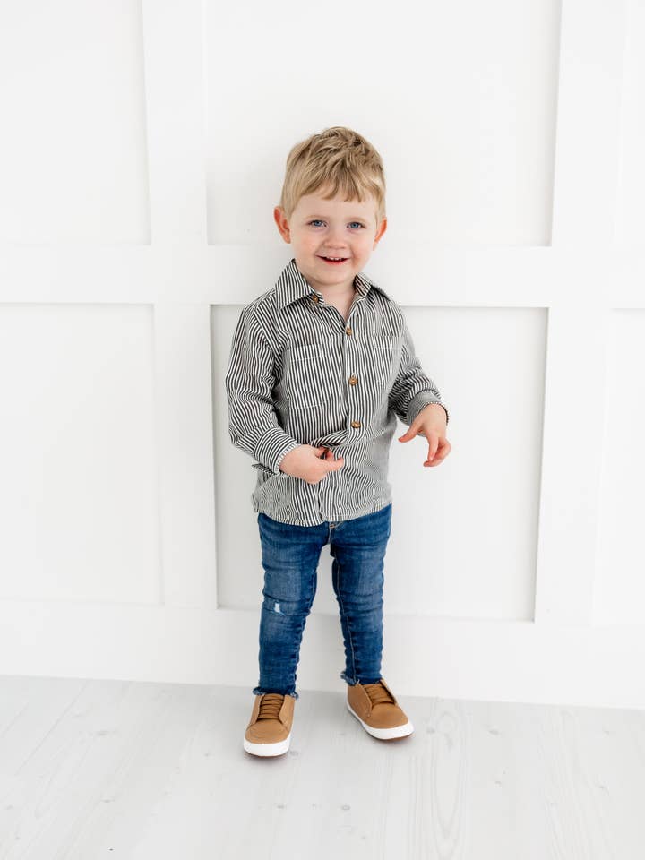 Yo Baby – wholesale Skjortor – Barn – Grårandiga tryckta pojkskjortor6