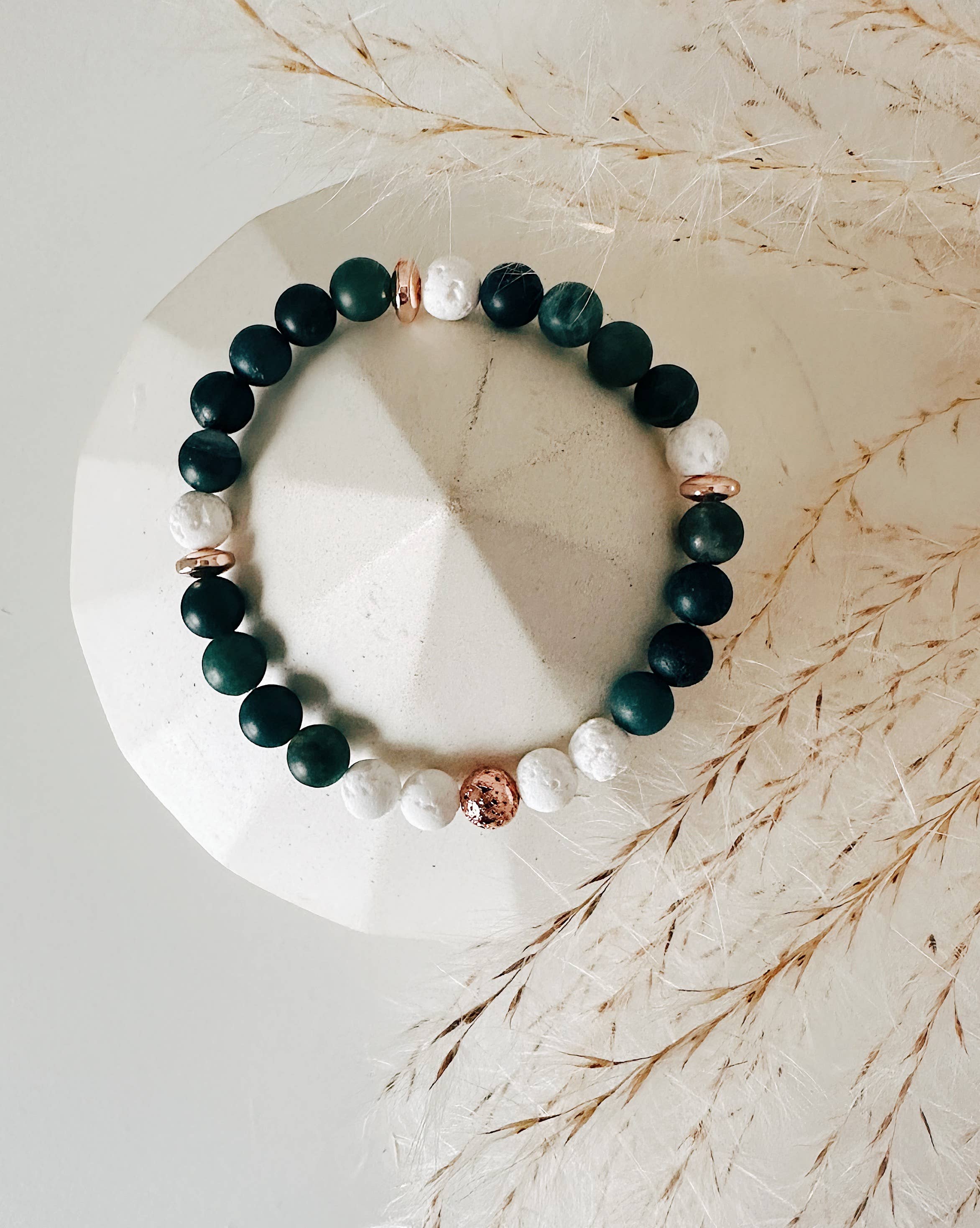 REMOVED BRAND – wholesale Pärlarmband – Moss Agate ädelsten + Roséguld pärlarmband - 6 MM5