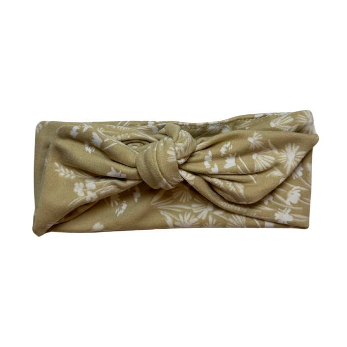 Baby Tie On Headband - Tan Floral for wholesale by Junque Food Headband Hair Accessories