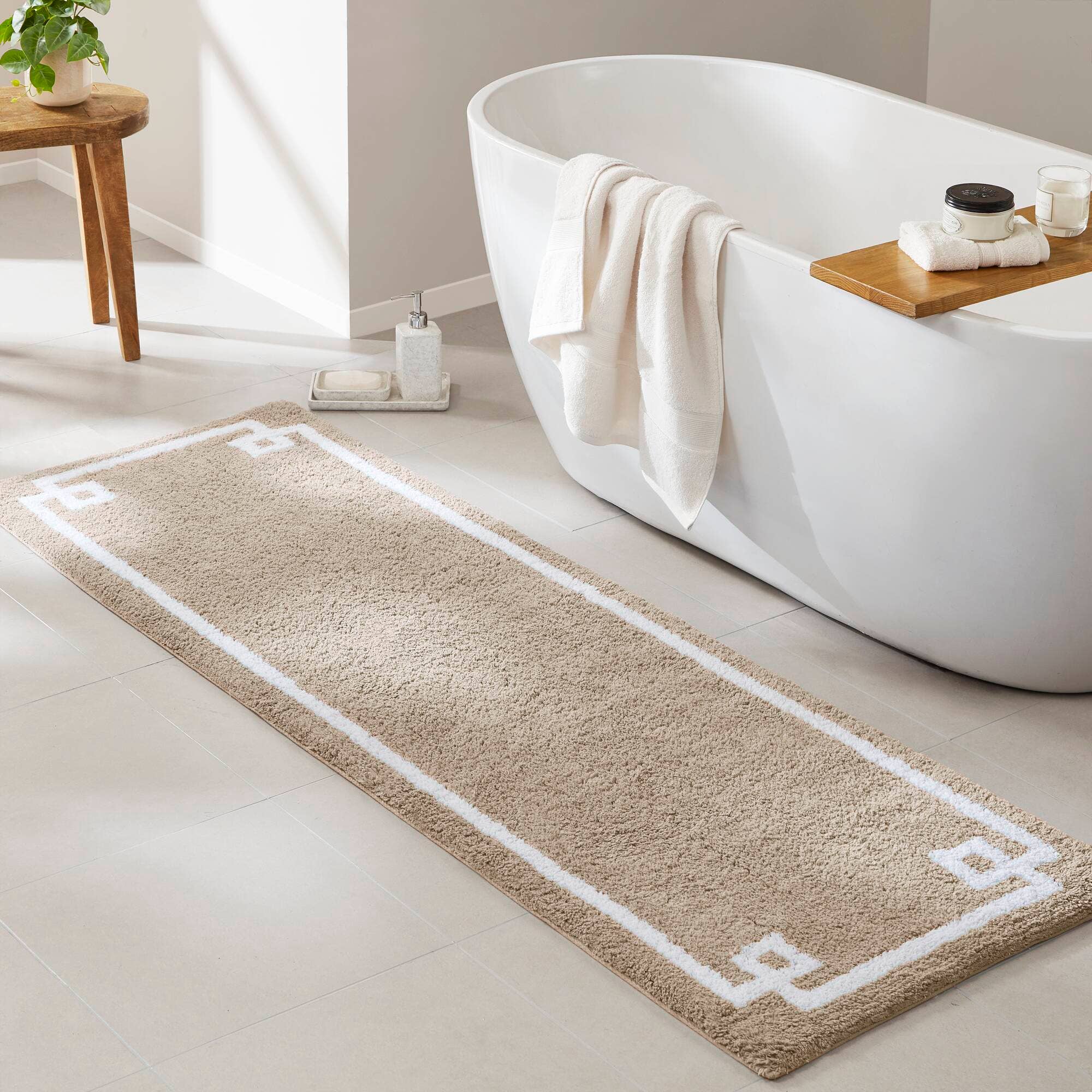 Olliix - Wholesale Bath Mat - High Pile Bordered Bathroom Rug, Taupe2