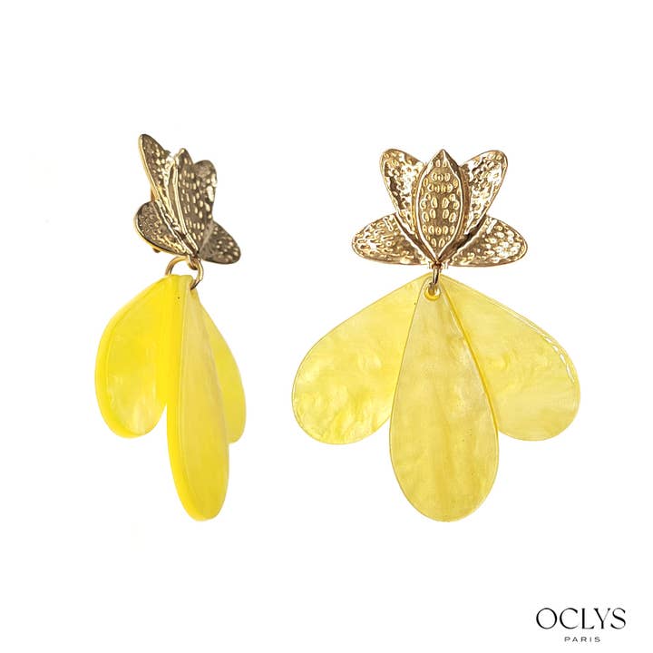 Oclys - Wholesale Clip-On Earrings - Flower clip-on earrings in gold stainless steel resin2