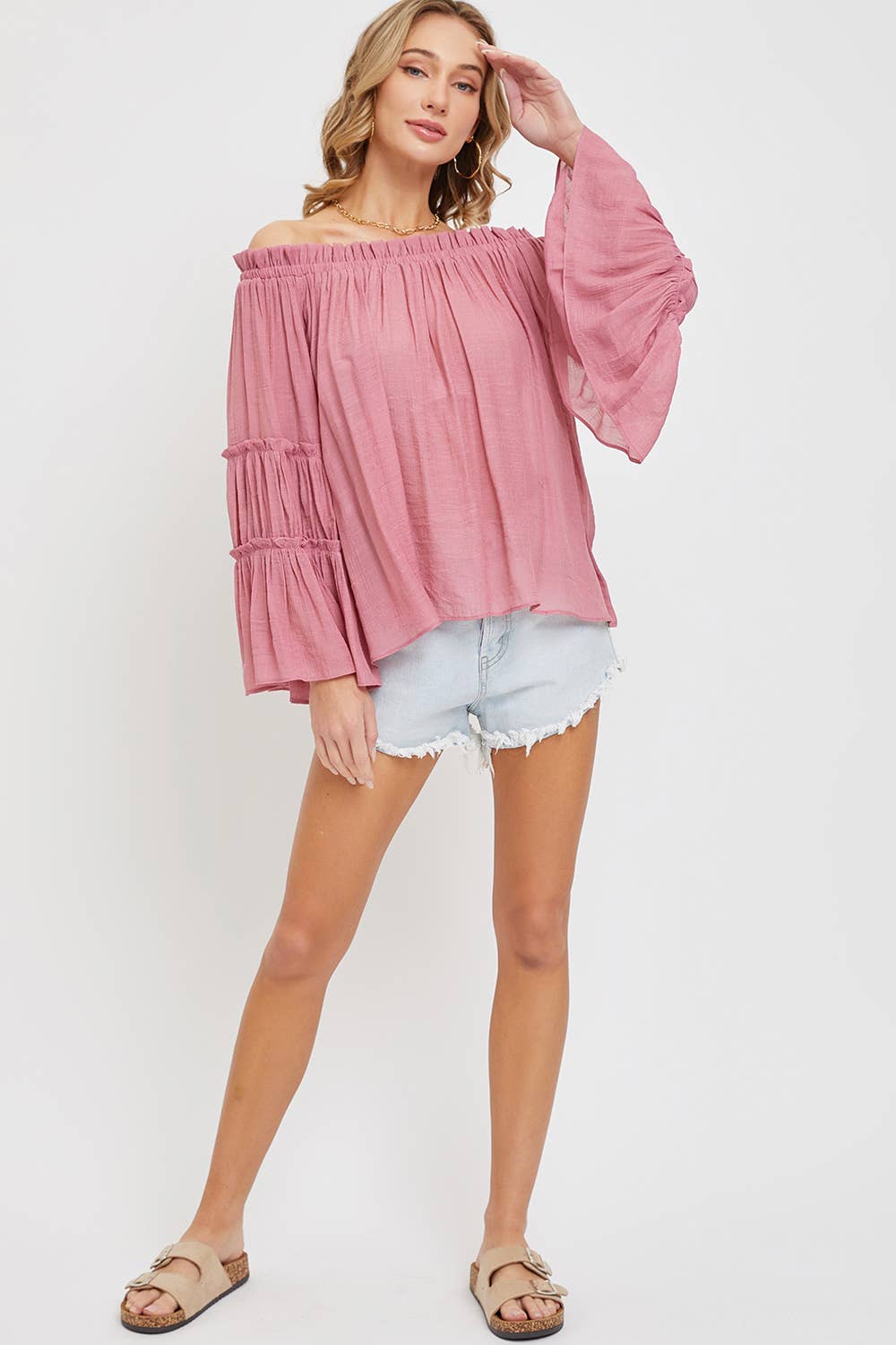Sweet Lovely by Jen - Wholesale Blouse – Women’s - OFF SHOULDER TIERED BELL SLEEVE TOP72