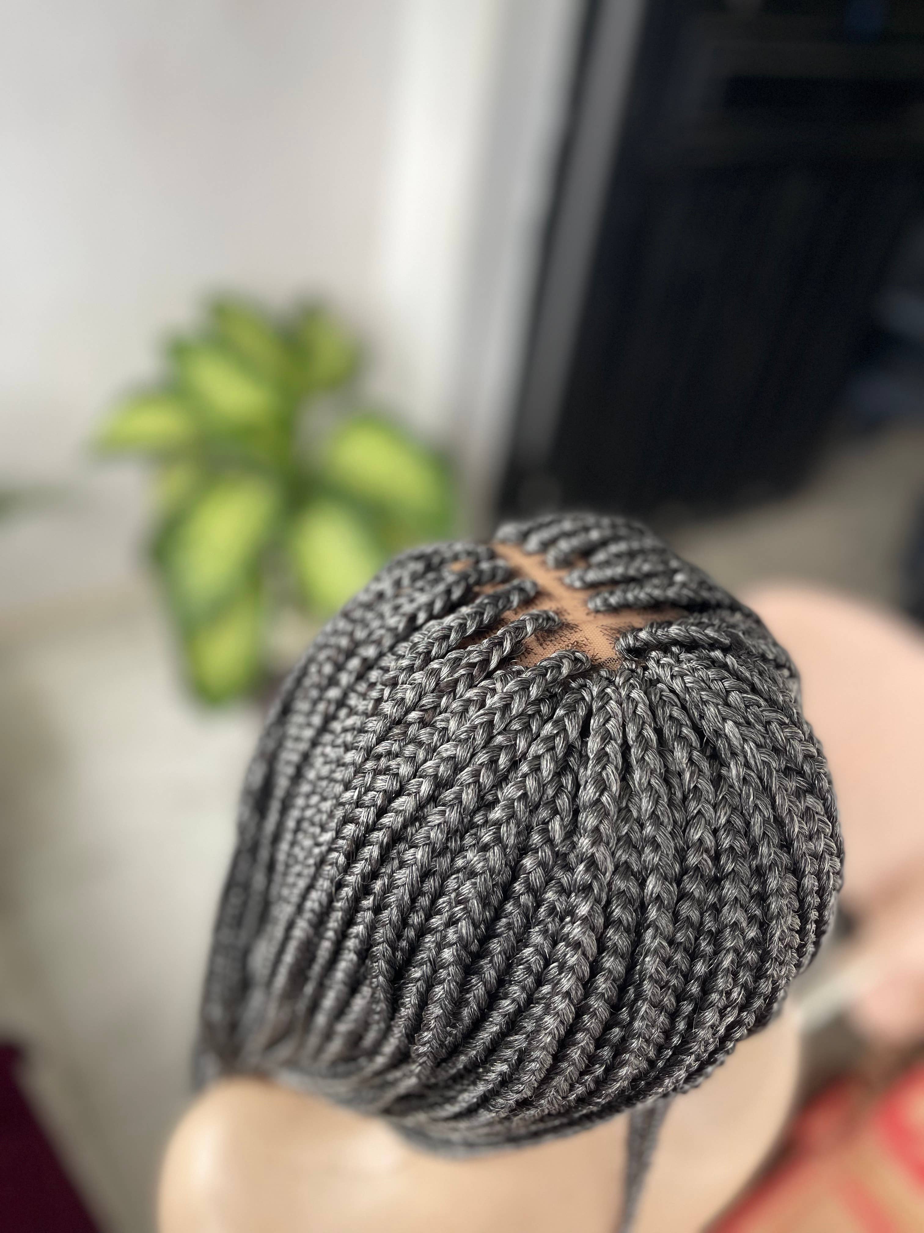 Lamuskwigs - Wholesale Wig/Hair Piece - Ready to ship Grey braided wig in closure. Glueless lace9