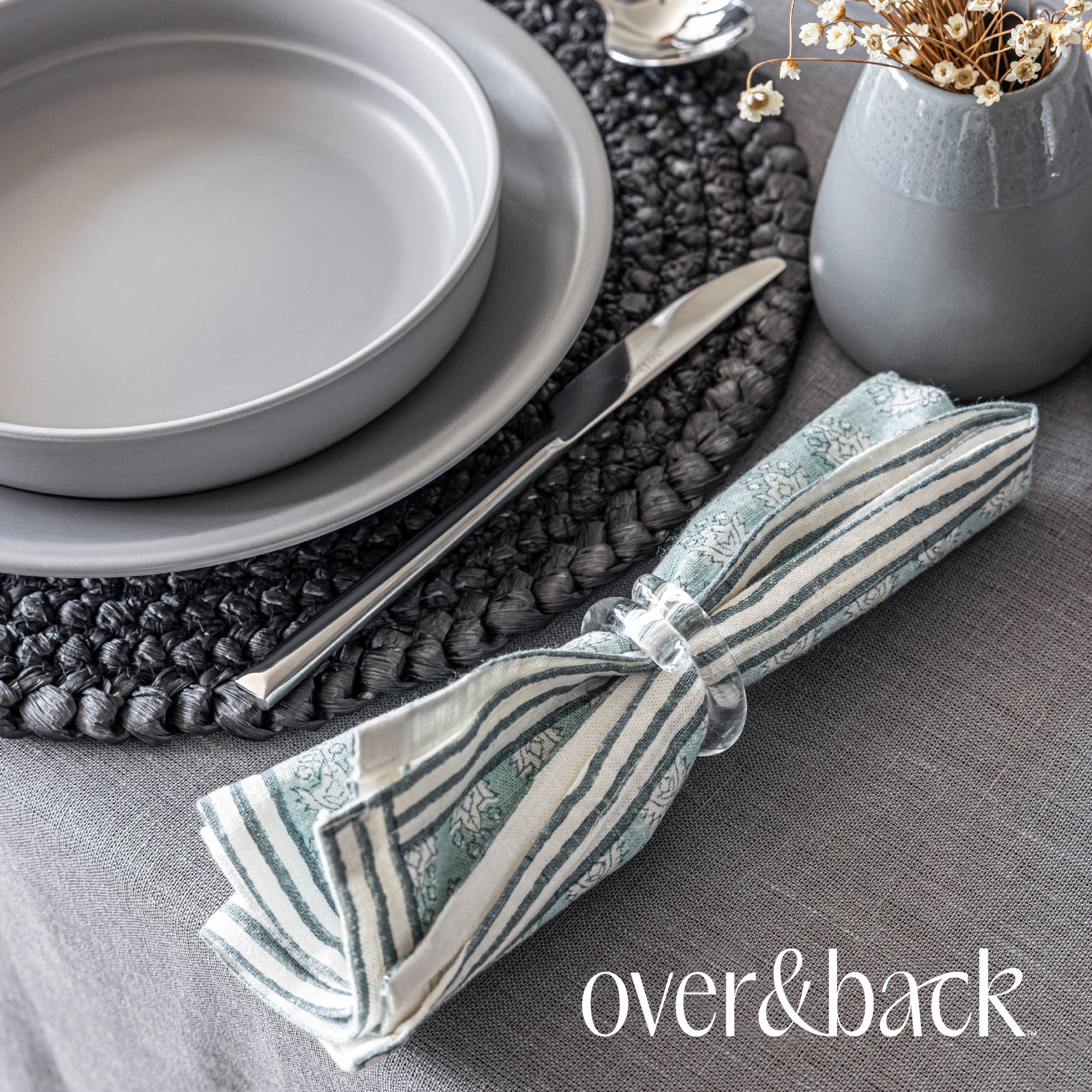 over&back - Wholesale Dinner & Cloth Napkin - Artisan Hand-Blocked Cloth Napkins – 100% Cotton – Set of 4 5