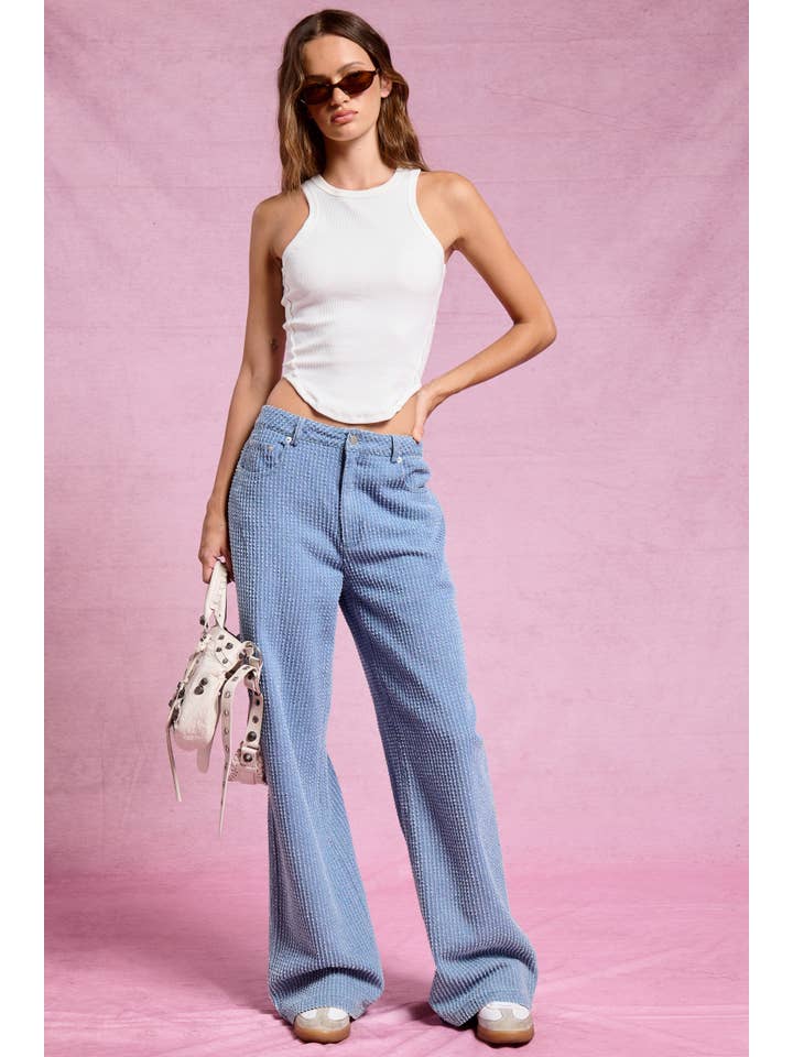 MAYA Distress Stripe Detail Wide-Leg Denim Jeans for wholesale on Faire1