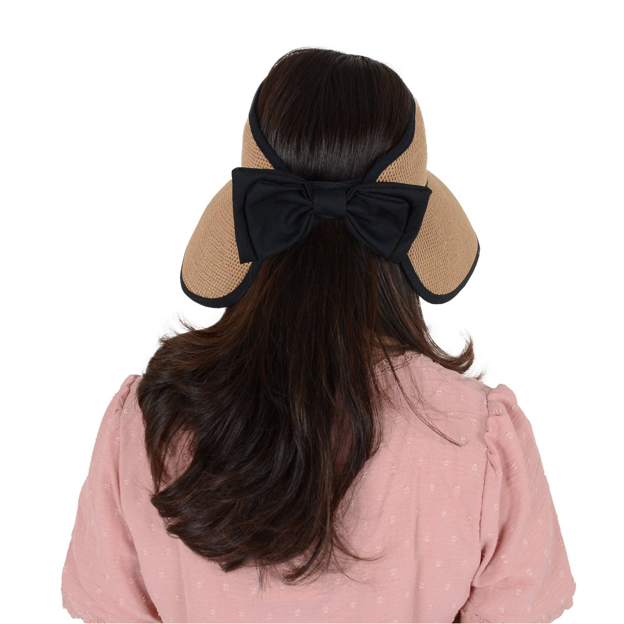 AK Brand – wholesale Visor – Women's – Women Roll-Up Straw Sun Visor with Bow Detail Adjustable Hat21