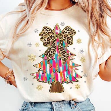 Brushstroke Christmas Tree with Leopard Bow Shirt for wholesale by Southern Heart Designs