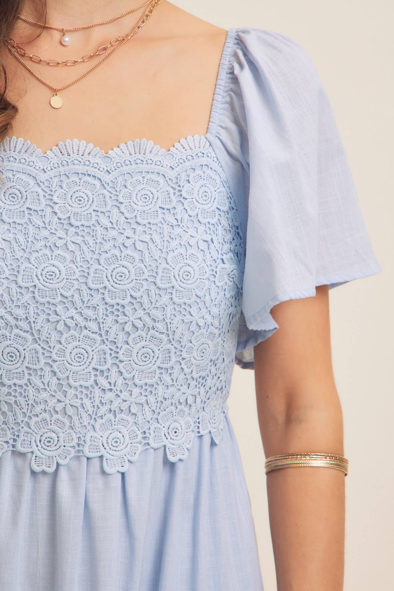 in february - Wholesale Dress - Women's - ESSENCE OF FALL TIERED CROCHET MIDI DRESS WITH FLUTTER SLVS3