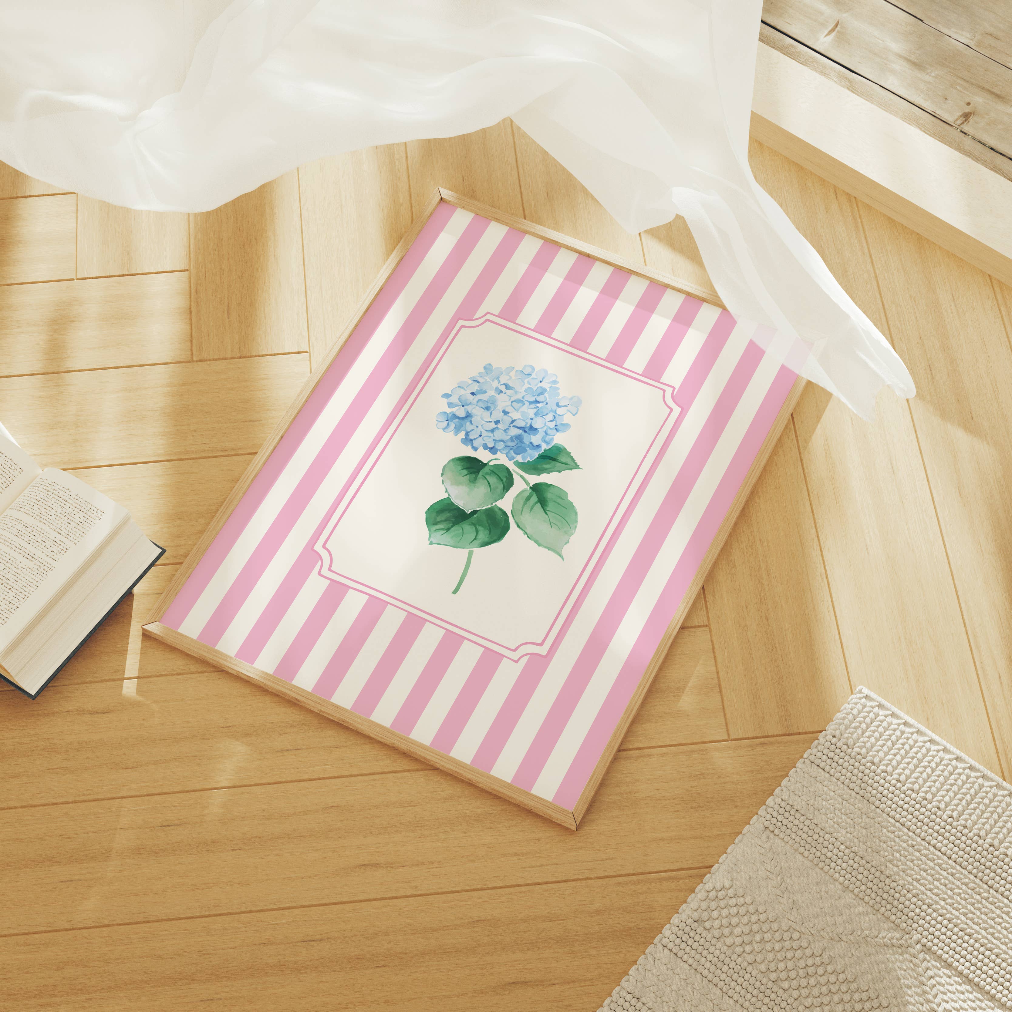 April Lane Art - Wholesale Art Print - Pink Stripe Hydrangea Print1