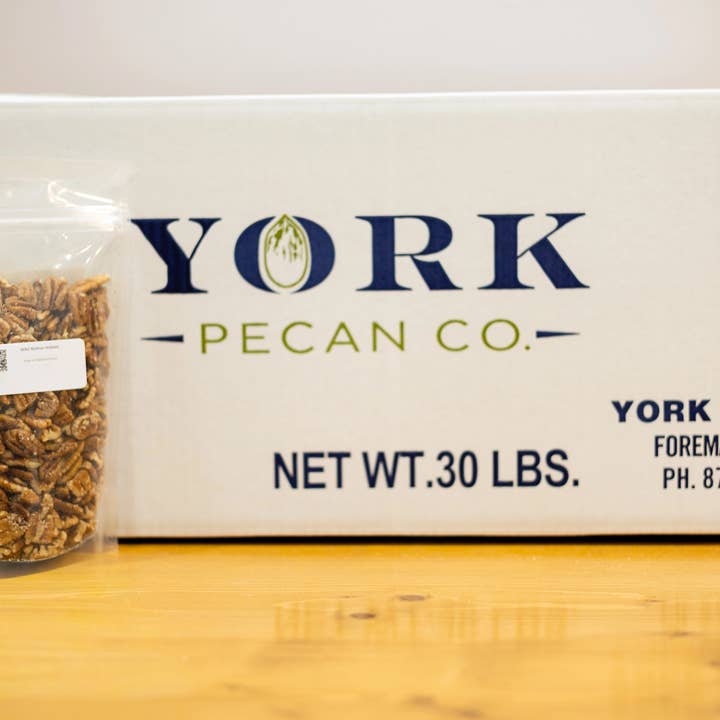York Pecan Company - Wholesale Nuts - 24 Pounds - Packaged Wild Native Halves