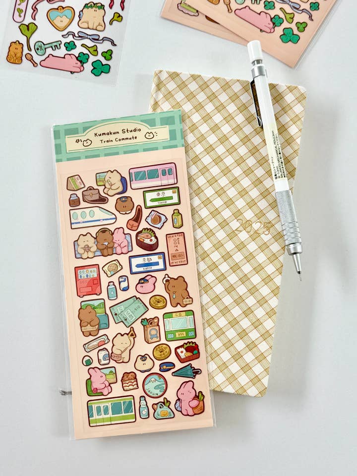 Train Commute Sticker Sheet for wholesale by Kumakun Studio