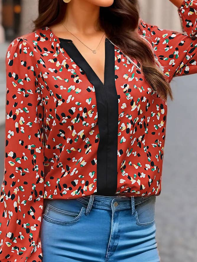 Red V Neck Printing Shirt BFZY799 for wholesale by UNISHE