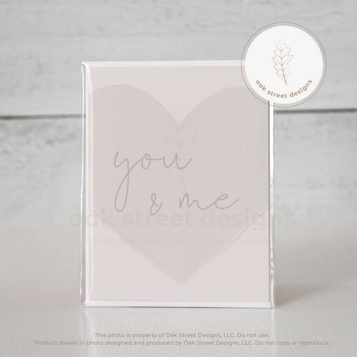 You & Me Heart Folded Card for wholesale by Oak Street Designs