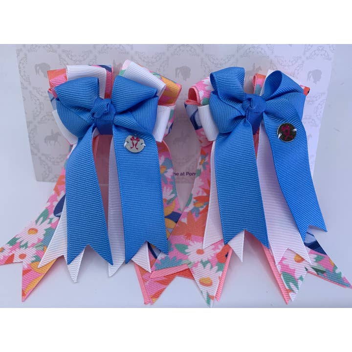 PonyTail Bows- Blue White Floral for wholesale by PonyTail Bows