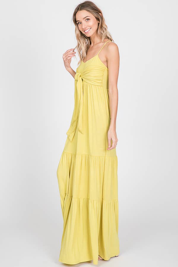 7th Ray - Vendita all'ingrosso Vestito - Donna - Abito lungo a balze con nodo frontale casual e spalline sottili D230710