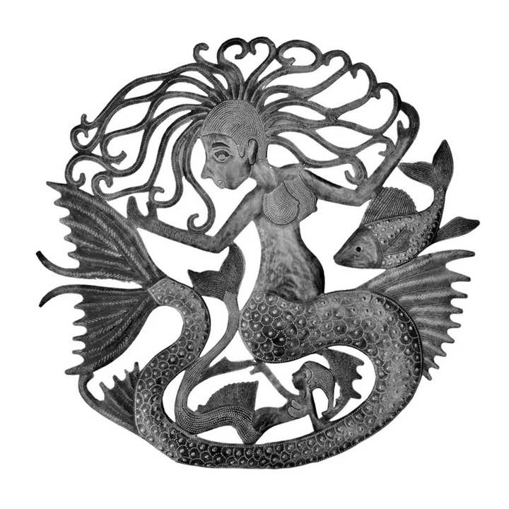 23" Mermaid Home Decor, Metal Wall Hanging Art, Upcycled for wholesale by Haiti Fair Trade~ It's Cactus