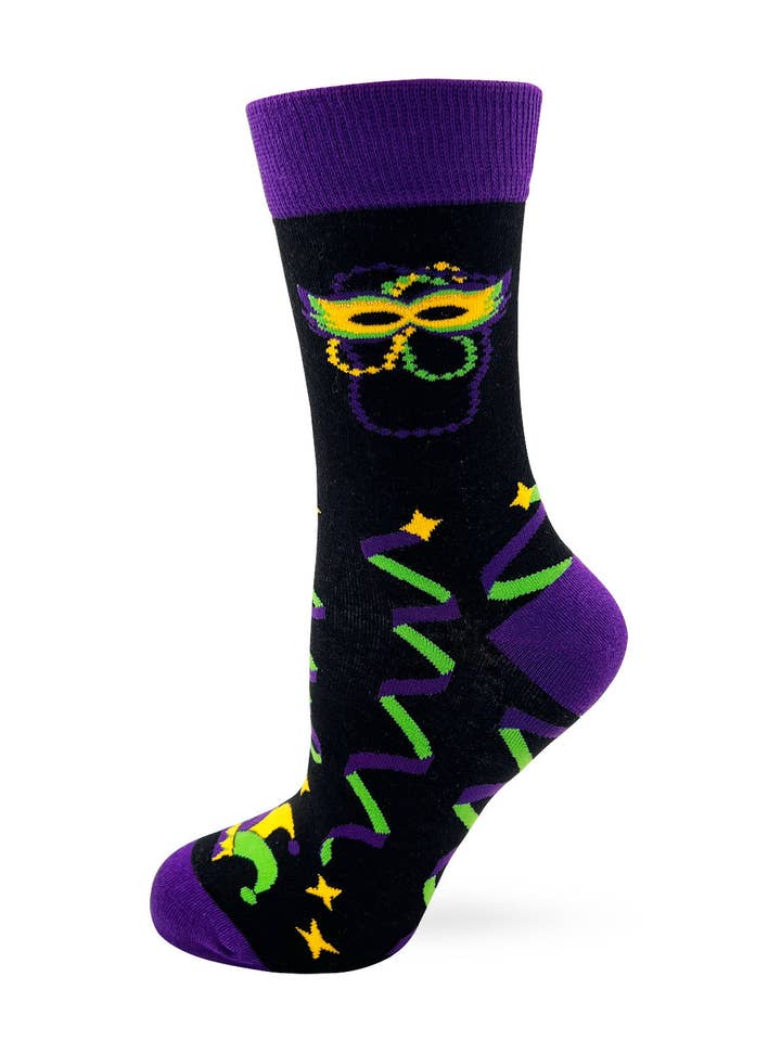 Fabdaz - Wholesale Socks - Women's - Beads and Bling It's a Mardi Gras Thing Women's Crew Socks