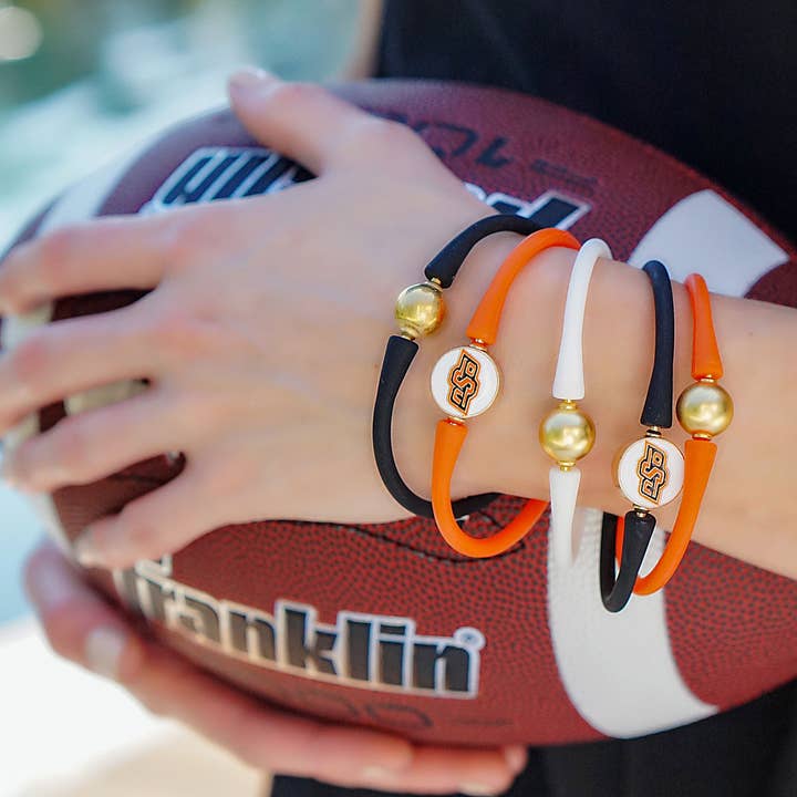 Canvas Style - Wholesale Bangle Bracelet - Oklahoma State Cowboys Enamel Silicone Bali Bracelet
