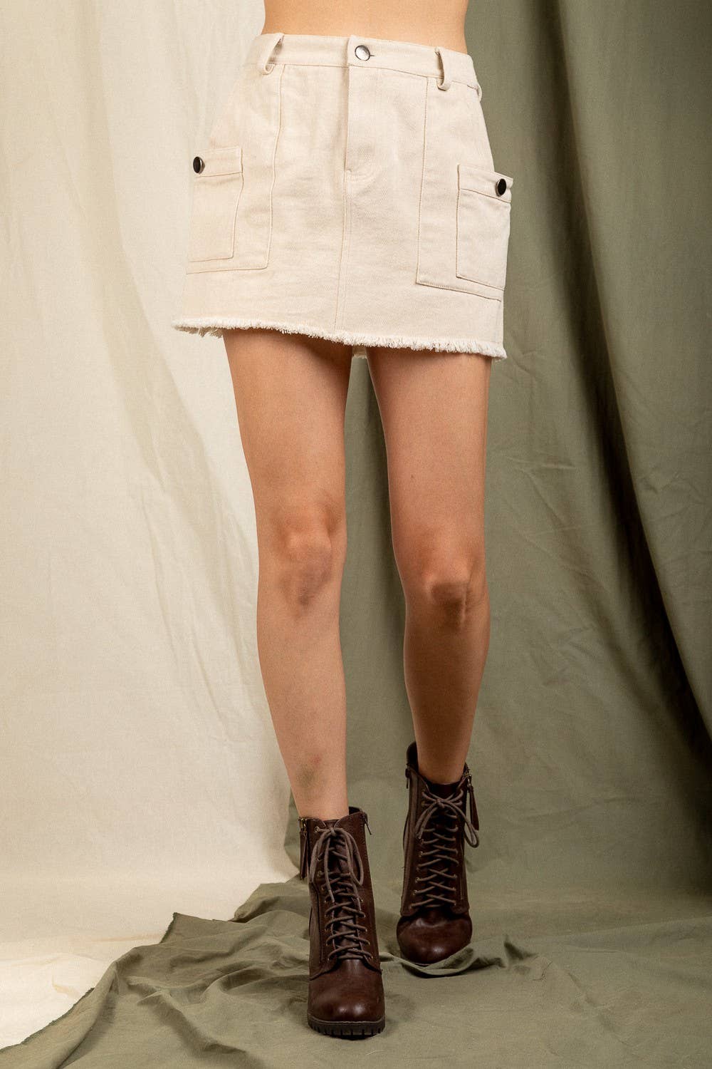 VERY J - Wholesale Skirt - Women's - VS50911-Solid Cotton Y2K Cargo Mini Skirt9