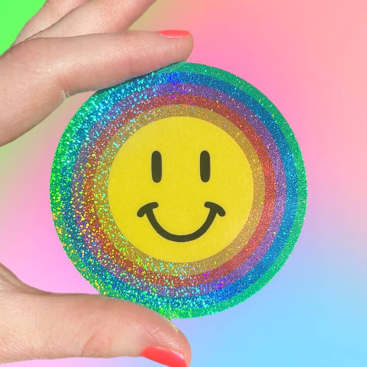 Astral Weekend - Wholesale Sticker - Smiley Face Glitter STICKER 3 Inch0