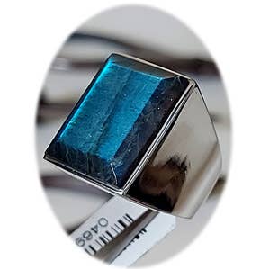 Faceted Men's Signet Sterling Ring - Labradorite for wholesale by Crystal Earth Sterling