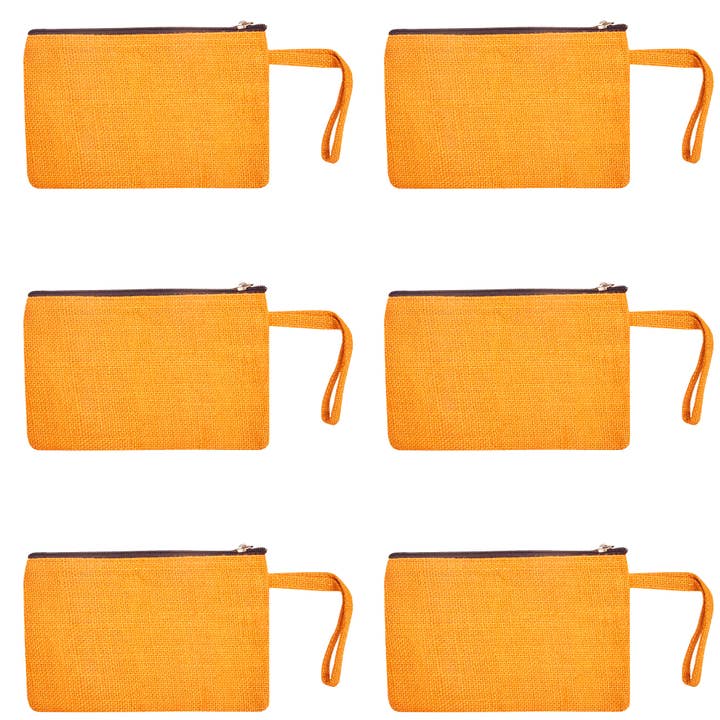 Set of 6 Jute Pouches – Zippered Cosmetic Travel Bags for wholesale by ecojutebags