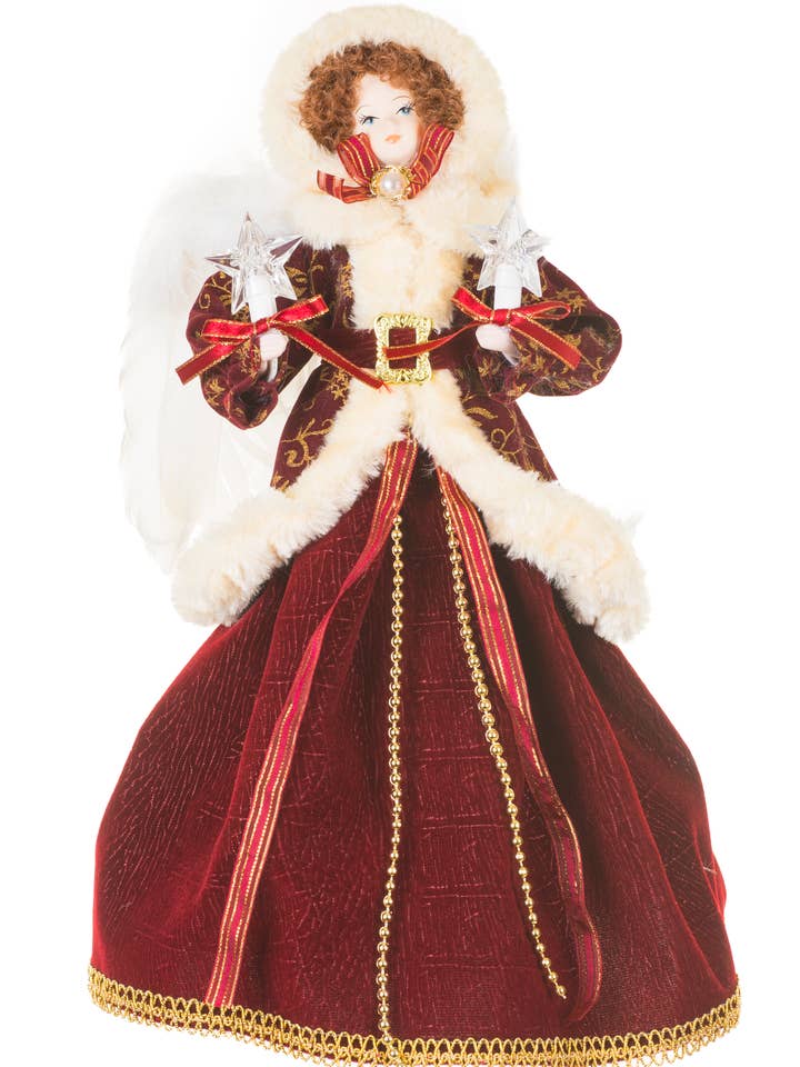 NEW-Burgundy Victorian Angel Tree Topper for wholesale by Starlight Collection