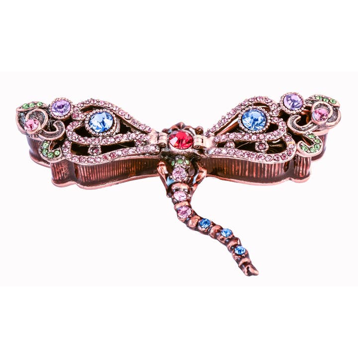 Bejeweled Dragonfly Trinket Box. Hand Set Multi Color for wholesale by Ciel Collectables