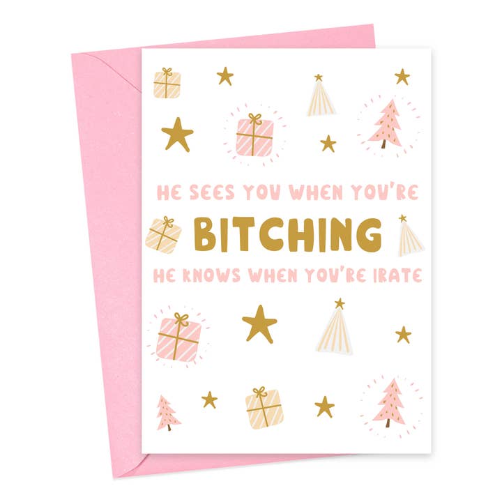 Cartes de Noël amusantes Cartes de vœux roses sarcastiques et impertinentes pour la vente par R is for Robo