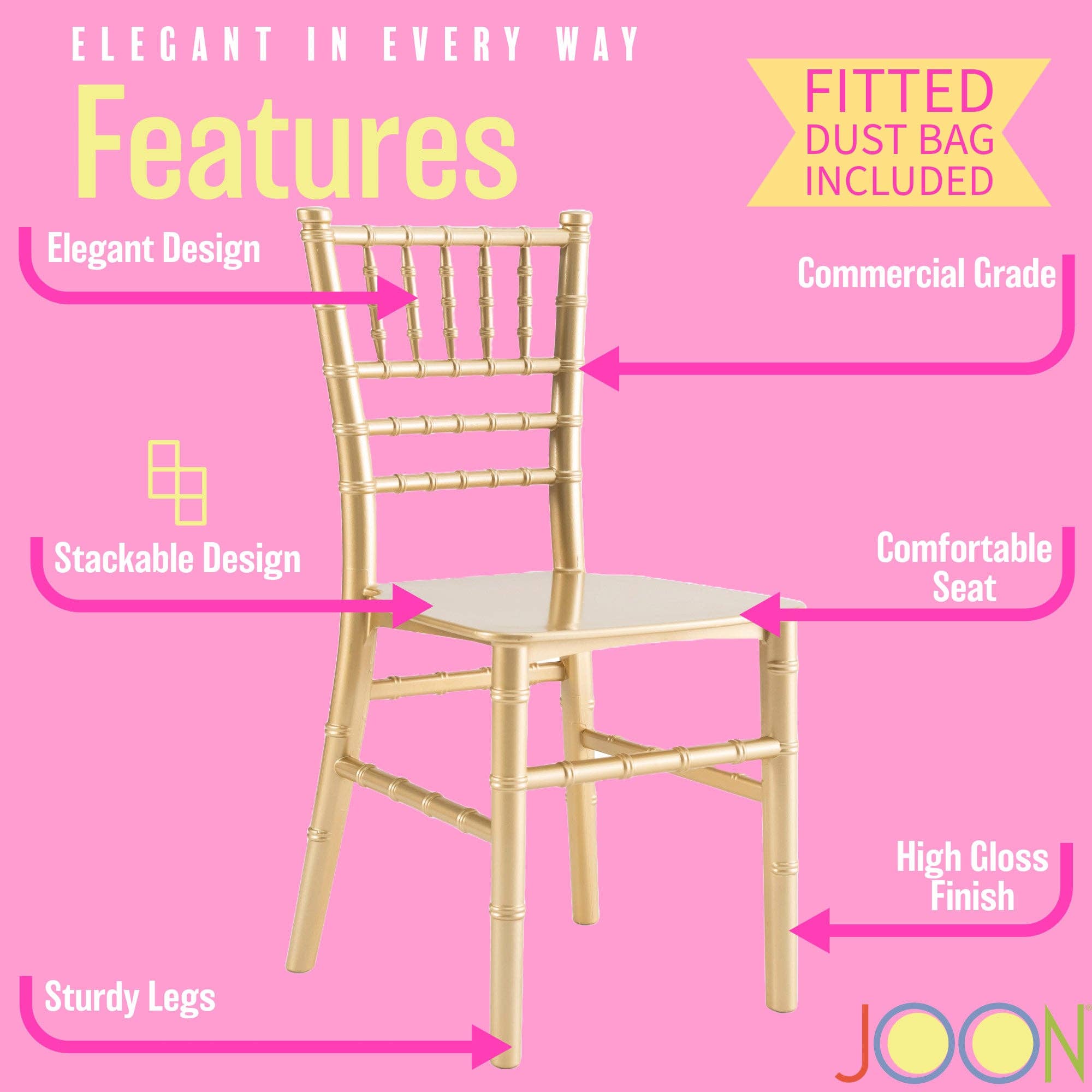 ShopBobbys - Wholesale Chair - Kids - JOON 2 Pack Kids Tiffany Chiavari Chairs, 25x13x14.5 Inches2