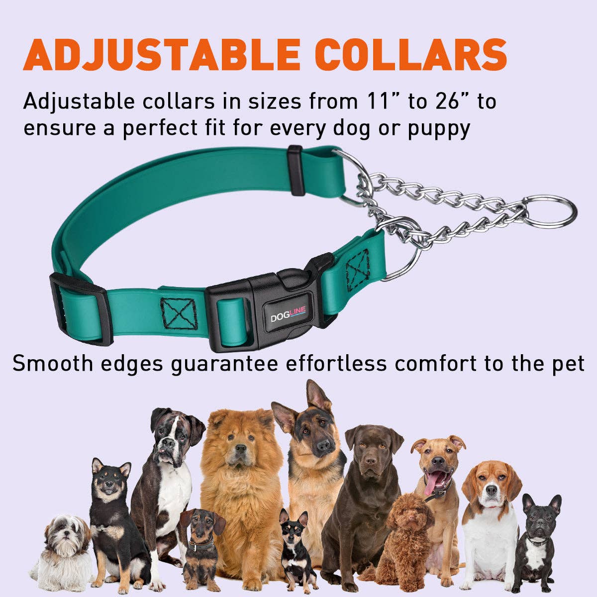 Dogline - Vente Collier – chien - Collier martingale ajustable en Biothane avec boucle à dégagement rapide20