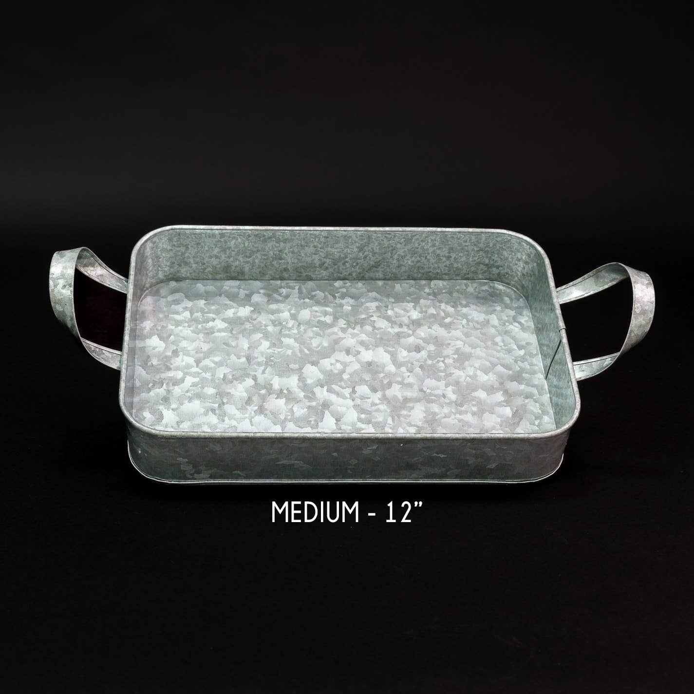 India Handicrafts Inc - Wholesale Serving Tray - Galvanized Tin Rounded Rectangle Trays w/ Handles S/38
