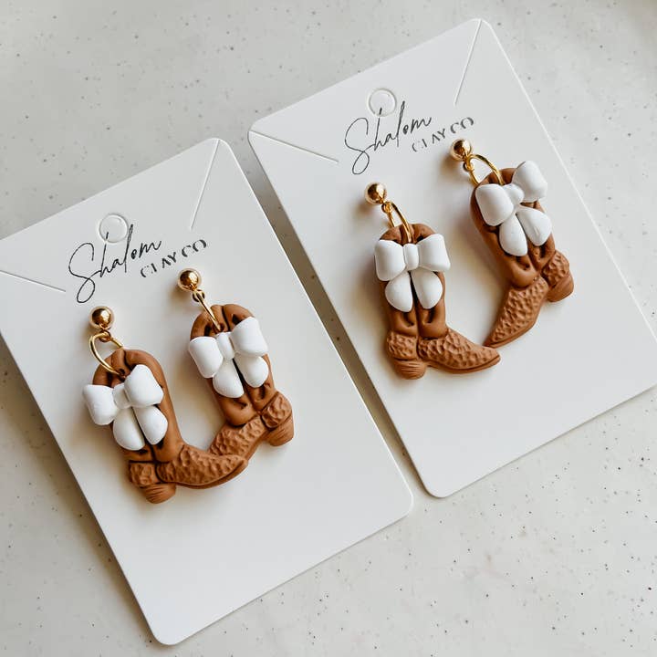 Shalom Clay Company - Wholesale Dangle earrings - Made For Walkin Earrings | Boots and Bows Earrings For Women0