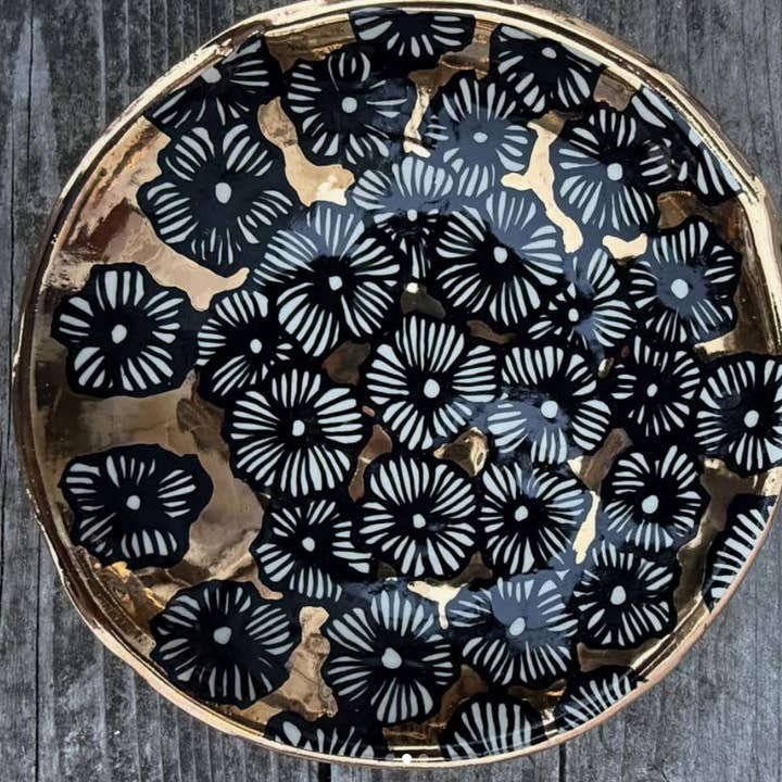 7" Handmade Serving Floral Bowl Swimming in 22K Gold for wholesale by Hsieh Clay SF