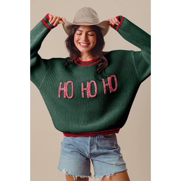 IVE - Wholesale Knit Sweater - Women's - CHRISTMAS TWO TONED LETTERING STITCH SWEATER TOP