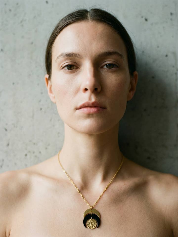 The Shadow edit - Luna Phase Necklace - 20mm Black / Gold for wholesale by Lawless